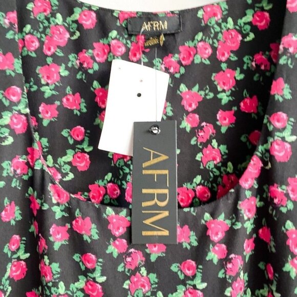 NWT AFRM Revolve Floral Pink Rose y2k Granny Ruched Shoulder Midi Dress  S - Picture 4 of 11